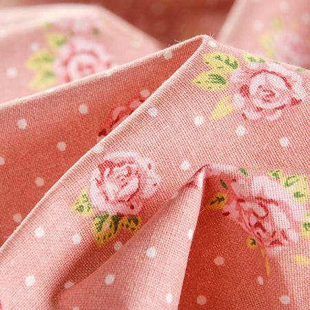 Bavlněná látka tisk motiv květin/puntiků starorůžová