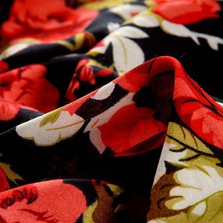 Viskozová šatovka vzor růže tmavě modrá