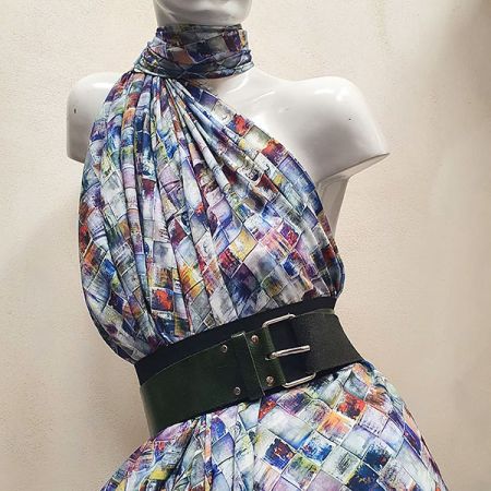 Viskozová šatová látka tisk geometrický vzor