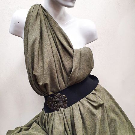 Kostýmová pružná látka imitace lnu olivová