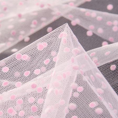 Tyl šatový sametový flock puntík růžový