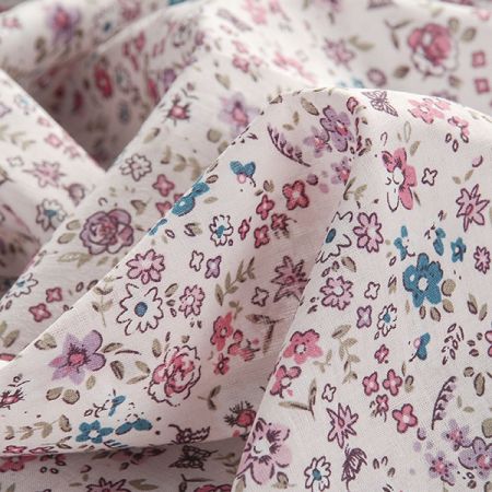 Bavlněná etamín tisk drobné květy starorůžová