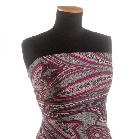 Šifon květinový paisley vzor fialový