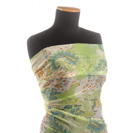 Šifon plise květinový paisley vzor sv.zelený