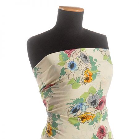 Žrožetšifon pružný květinový vzor vanilkový