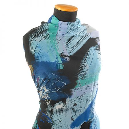 Žoržet vzor květin/fantazie modrá