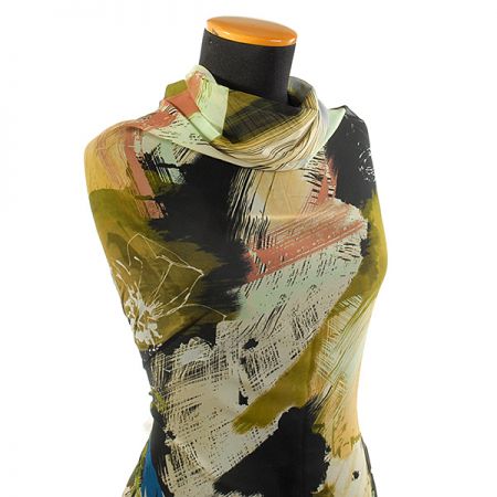 Žoržet vzor květin/fantazie khaki