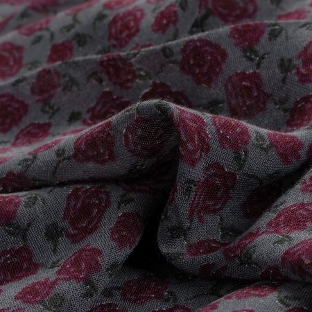 Bavlna organtýn přírodní květy vínová/šedá