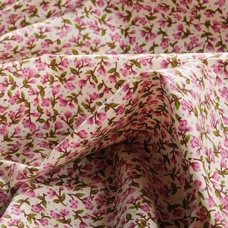 Bavlněná látka tisk drobné kytičky růžovozelená