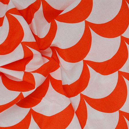 Bavlněná látka tisk vlnky oranžovobílá