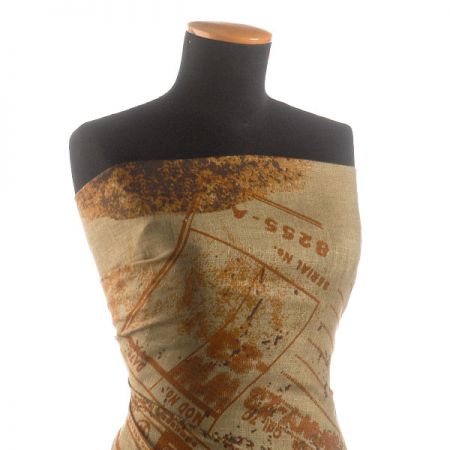 Len khaki hnědý vzor tisk vintage