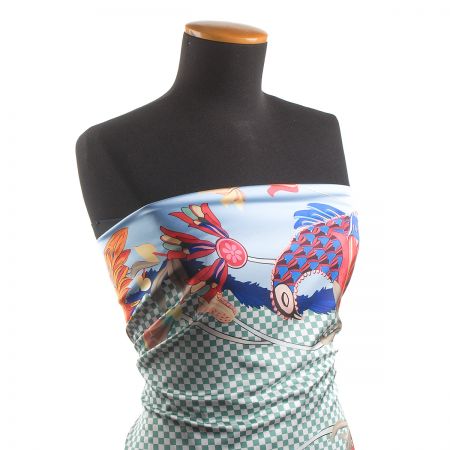 Imitace hedvábí pružný atlas Retro Birds modrá