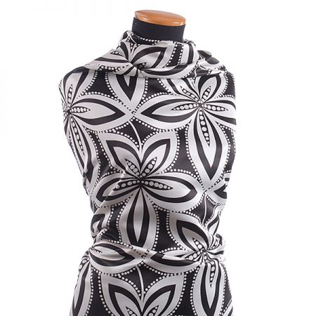 Satén duchesse/dyšes tisk listy černý