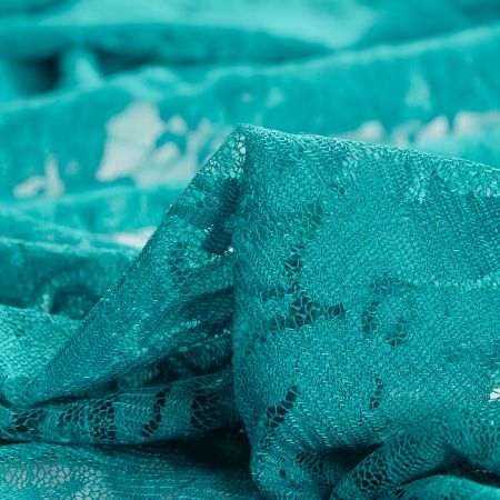 Jemná pružná krajka vzor květy v tyrkysové