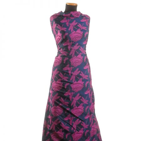 Taft žakár motýlci vážky fialovo/modrý