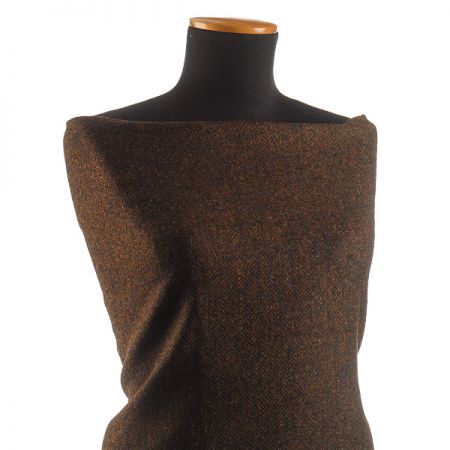 Vlněná látka vzor rybí kost hnědá/černá