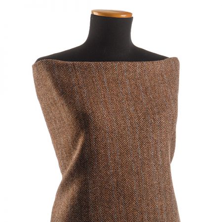 Vlněná látka vzor rybí kost/proužky hnědá