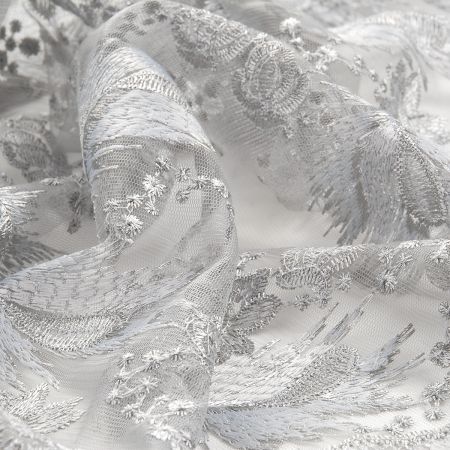 Krajka tylová romantický květinový vzor šedá
