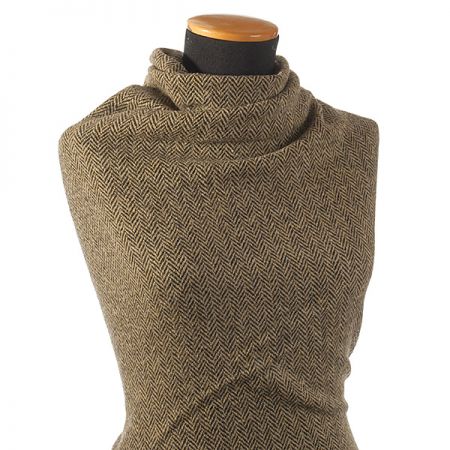 Tvídová žakárová látky vzor rybí kost černá/béžová