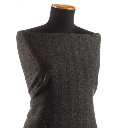 Vlněná látka vzor rybí kost/proužky černobéžová