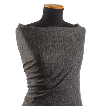 Vlněná látka vzor rybí kosti šedá/černá