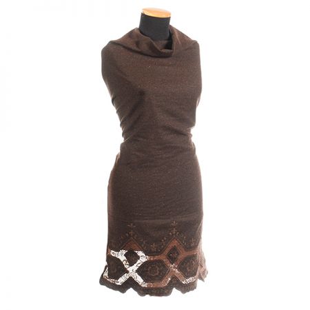 Efektní tweedová látka s krajkovou bordurou hnědá