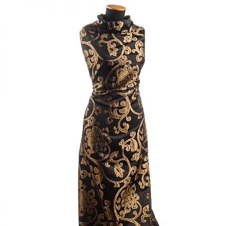 Brokát květinový motiv zlatočerná