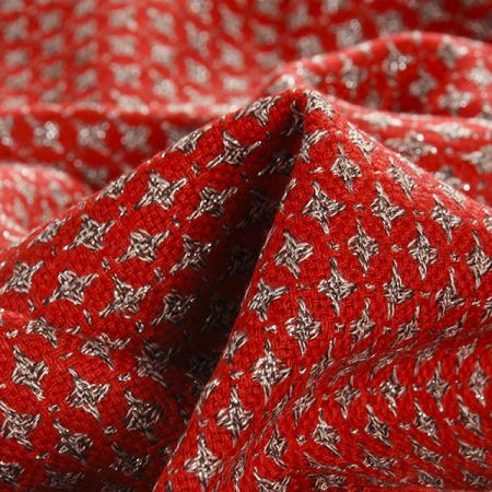 Kostýmová látka imitace ručně tkané červená zlatá