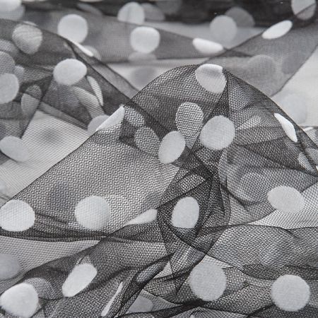 Tyl šatový sametový flock puntík černá/bílá