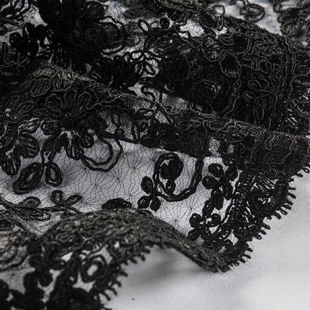 Krajka tylová romantický květinový vzor černá