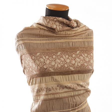 Krešovaný taft žakárový vzor pastel žlutá/béžová