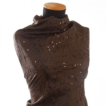 Taft květinová výšivka/flitry tm.hnědý