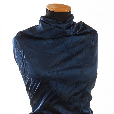 Taft žakár hladký jemný květinový vzor modro/černý