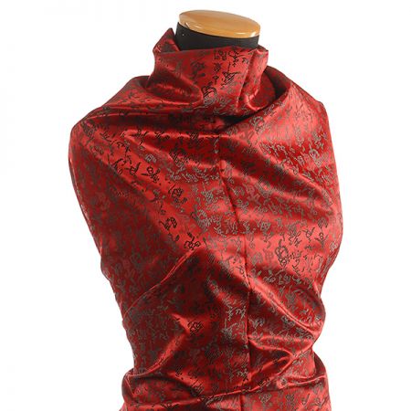 Látka brokát orientální motiv červená