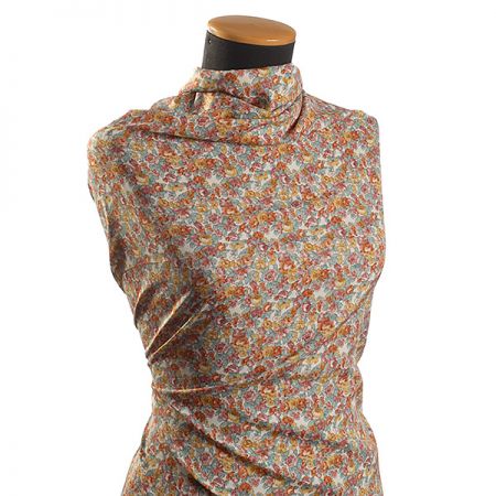 Jemná pružná látka květinový motiv tyrkysová/smetana