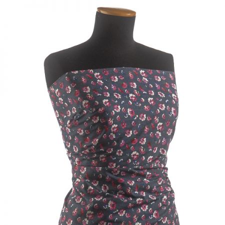 Riflovina jemná košilovka tisk květy červenomodrá