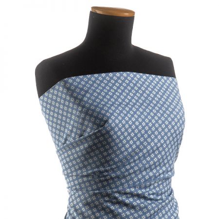 Riflovina pružná tisk čtverce světle modrá II.jakost