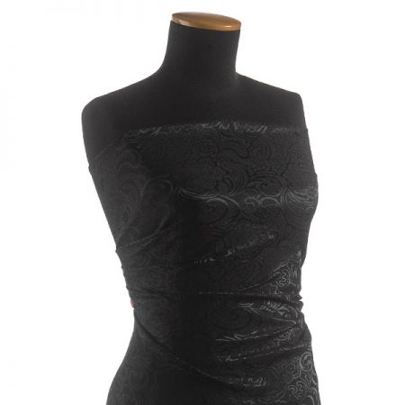 Brokát žakár  pružný květinový ornament černý