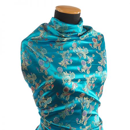 Látka brokát orientální motiv tyrkysová