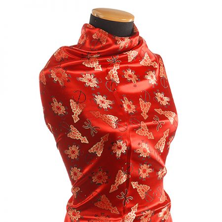 Látka brokát orientální motiv červená