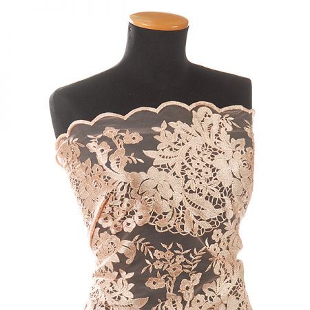 Pružná krajka květinový motiv lososová/tělová