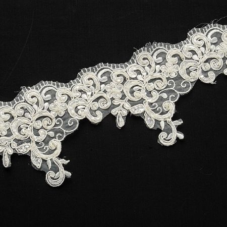 Krajka lem slonová kost korálky/flitry/rokajl