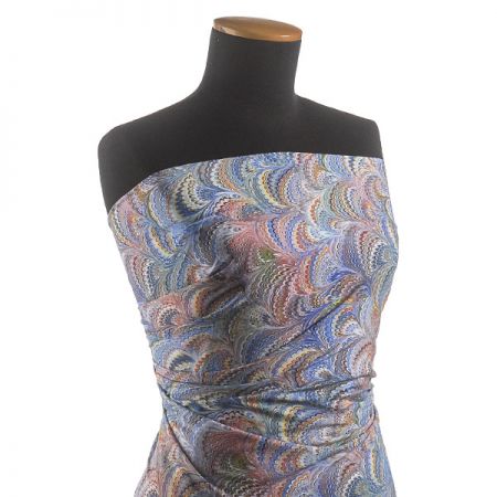 Viskozová šatová látka tisk abstraktní vzor páví peří