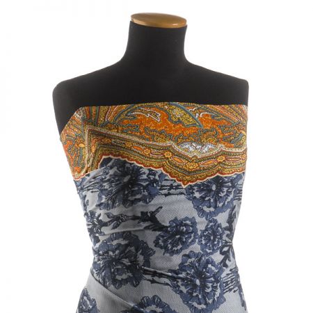 Imitace hedvábí krajkový květinový vzor modrý