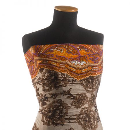 Imitace hedvábí krajkovýkvětinový vzor hnědý