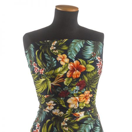 Viskozová šatová látka tisk exotic