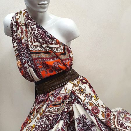 Viskozová šatová látka šátkový vzor vínový