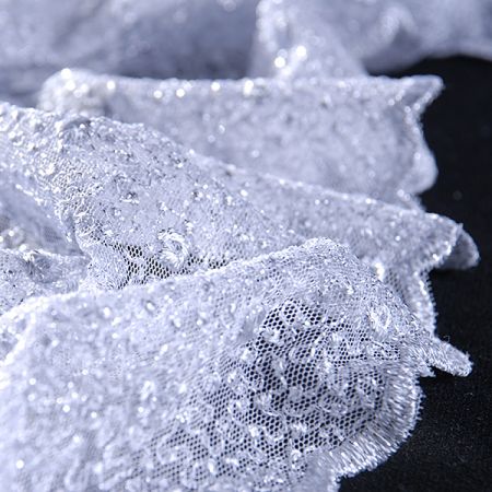 Krajka výšivka na tylu stříbrné barvy