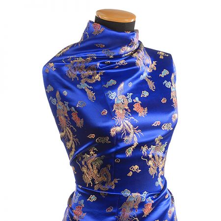 Látka brokát orientální motiv modrá