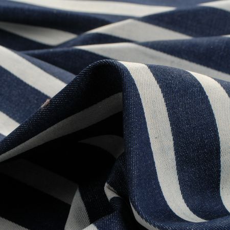 Pružná riflovina pruhy modrá/bílá